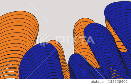 Futuristic wire frame abstract background. Trendy y2k retro vector design in orange, blue and beige colors with copy space Futuristic wire frame abstract background. Trendy y2k retro vector design in orange, blue and beige colors with copy space 132538403