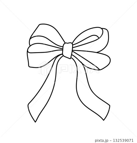 Outlined illustration of a decorative bow with full loops and long ribbon tails. Outlined illustration of a decorative bow with full loops and long ribbon tails. 132539071