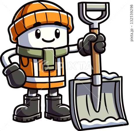 冬の装いの雪かきキャラクターのイラスト 132539296