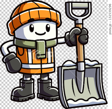 冬の装いの雪かきキャラクターのイラスト 132539296