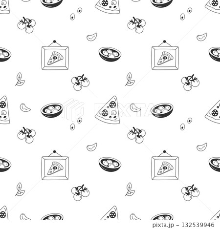 Tomato and mozzarella pizza seamless pattern for grocery labels Tomato and mozzarella pizza seamless pattern for grocery labels 132539946