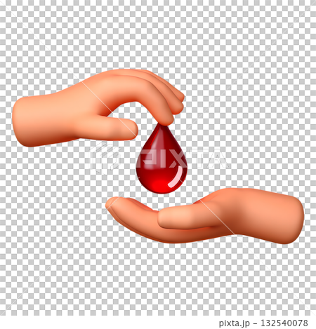 Pair of 3d cartoon hands offering blood donation bag, symbolizing charity, healthcare and community support on transparent background Pair of 3d cartoon hands offering blood donation bag, symbolizing charity, healthcare and community support on transparent background 132540078