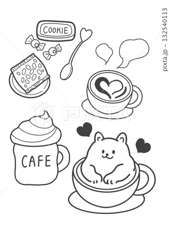 カフェのかわいいドリンクセット カフェのかわいいドリンクセット 132540113