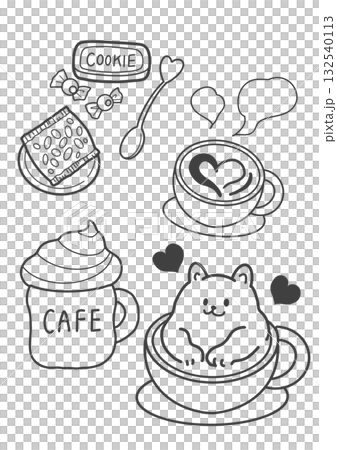 カフェのかわいいドリンクセット カフェのかわいいドリンクセット 132540113