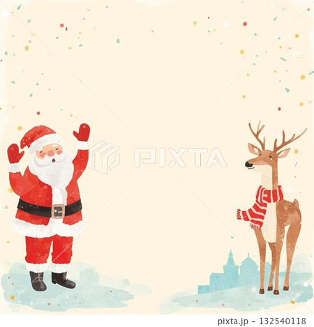 サンタとトナカイのクリスマスメッセージカード 132540118