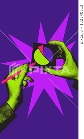 Vibrant composition. Hands with photocopy texture drawing pie chart symbolizing analytics and decision making in business Vibrant composition. Hands with photocopy texture drawing pie chart symbolizing analytics and decision making in business 132540512