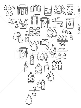 Water linear icons background. Aqua or liquid thin line illustration. 132540758
