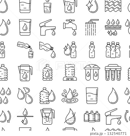 Water linear icons pattern. Aqua or liquid thin line illustration. Water linear icons pattern. Aqua or liquid thin line illustration. 132540771