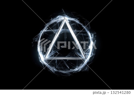 Glowing neon chrome sigil floats in dark void, merging cyber mysticism with futuristic design for tech, fantasy, and digital concept visuals 132541280