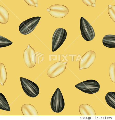 Seamless watercolor pattern with sunflower seeds and grains. Ideal for packaging, textiles, wrapping paper and healthy food design. Seamless watercolor pattern with sunflower seeds and grains. Ideal for packaging, textiles, wrapping paper and healthy food design. 132541469