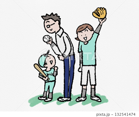 親子の野球応援シーン 親子の野球応援シーン 132541474