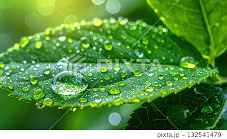 《AI画像》雨に濡れた葉 132541479