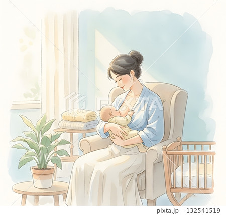 赤ちゃんにお乳をあげるお母さん 132541519