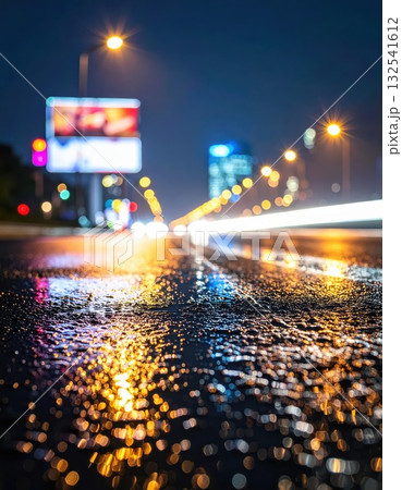 《AI画像》雨に濡れた夜の道路 《AI画像》雨に濡れた夜の道路 132541612