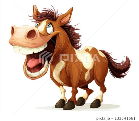 Happy cartoon horse with a big smile and playful expression in a vibrant illustration style Happy cartoon horse with a big smile and playful expression in a vibrant illustration style 132541661