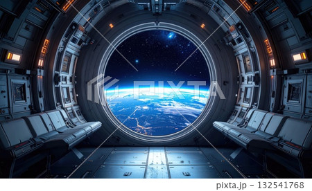 《AI画像》宇宙船から見た青い地球 132541768