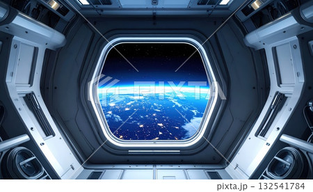 《AI画像》宇宙船から見た青い地球 《AI画像》宇宙船から見た青い地球 132541784