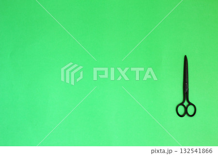 Single old soviet scissors isolated on green background 132541866