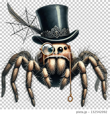 A whimsical spider wearing a classy top hat and monocle, adding a touch of humor and elegance to any design project. 132542092
