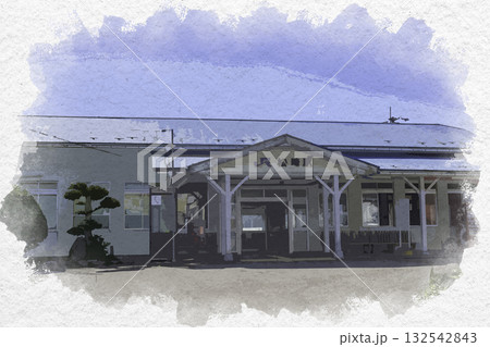 水彩画風　東郷温泉　JR松崎駅　鳥取県湯梨浜町 132542843