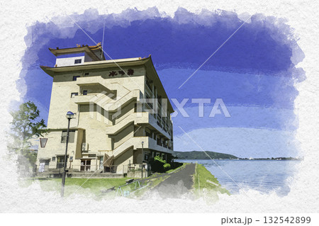 水彩画風 東郷温泉 国民宿舎 水明荘 鳥取県湯梨浜町 水彩画風 東郷温泉 国民宿舎 水明荘 鳥取県湯梨浜町 132542899