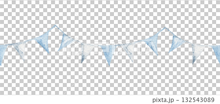 Watercolor blue bunting garland seamless border, pattern. Hand painted baby shower, birthday decoration for boy party, nursery wall print or invitation, cards, templates background. Watercolor blue bunting garland seamless border, pattern. Hand painted baby shower, birthday decoration for boy party, nursery wall print or invitation, cards, templates background. 132543089