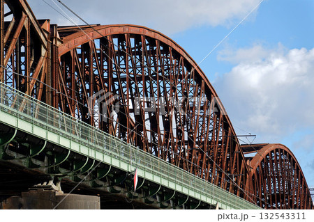 Old Vysehrad railway bridge linking the Nusle Valley with Smichov, Vyton, Prague, Czech Republic 132543311