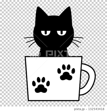 猫がカップの中に入っているイラスト 猫がカップの中に入っているイラスト 132543418