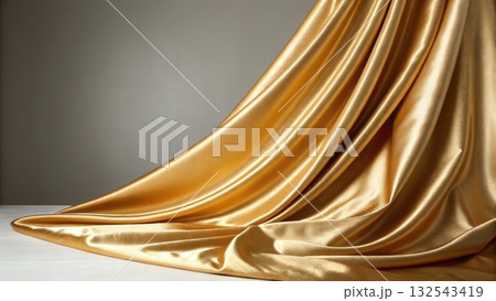 Luxurious gold silk fabric draped elegantly...のイラスト素材 [132543419] - PIXTA