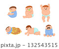 おむつをはいた赤ちゃんのイラストセット　男の子 132543515