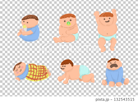 おむつをはいた赤ちゃんのイラストセット　男の子 132543515