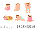 おむつをはいた赤ちゃんのイラストセット　女の子 132543516