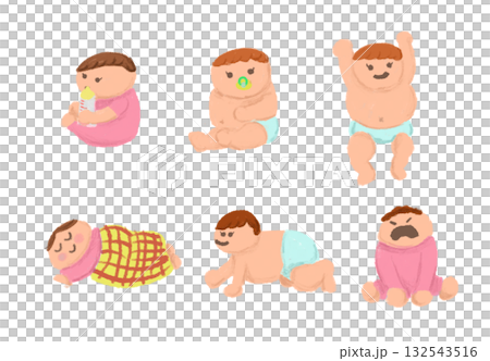 一組穿著尿布的女嬰插圖 132543516