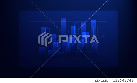 bar chart and stock market candlesticks on blue background bar chart and stock market candlesticks on blue background 132543743