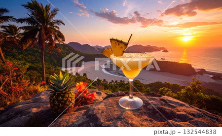 Frozen Pineapple Daiquiri Salted Glass. Drinks concept. Generated Image 132544838