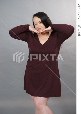 Woman wearing long dress tunic 132544932