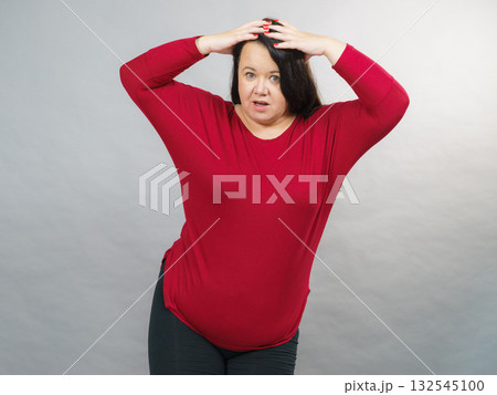Big woman looking shocked 132545100
