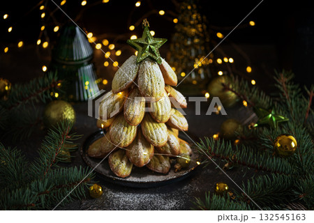 Madeleine Cookie Christmas Tree with Holiday Decor and Lights 132545163