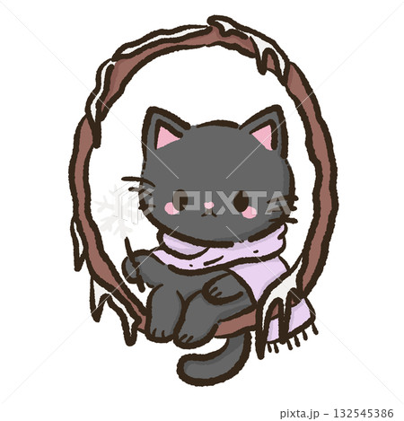 Kawaii Black Cat sitting on a branch with hanging crystal droplets like icicles Christmas Holiday Cute Cat Character Art Snowy Forest Illustration for Cards Stickers Crafts Kids Room Decor Kawaii Black Cat sitting on a branch with hanging crystal droplets like icicles Christmas Holiday Cute Cat Character Art Snowy Forest Illustration for Cards Stickers Crafts Kids Room Decor 132545386