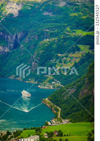 Fjord Geirangerfjord with cruise ship, Norway. Fjord Geirangerfjord with cruise ship, Norway. 132545527