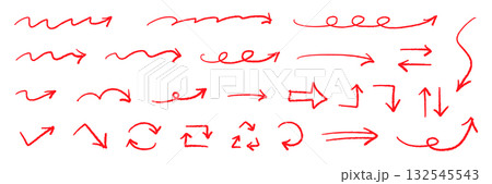 ベクターのペンの手書きの矢印セット 赤 ベクターのペンの手書きの矢印セット 赤 132545543