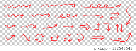 Vector Pen Hand Drawn Arrows Set Red 132545543