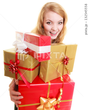 holidays love happiness concept - girl with gift boxes 132545558