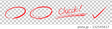Handwritten circle and check mark icons Check 132545617