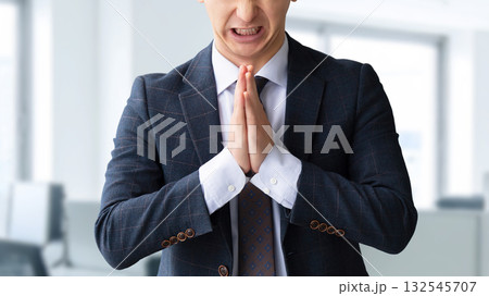 お願い・謝るポーズの男性ビジネスマン 132545707