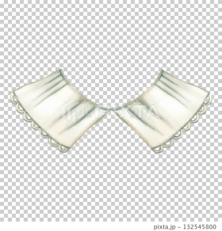 A white coat with lace, a detail of a pilgrim's costume. All objects are hand-painted in watercolor and isolated. The illustration is perfect for Thanksgiving, printing on paper and fabric. 132545800