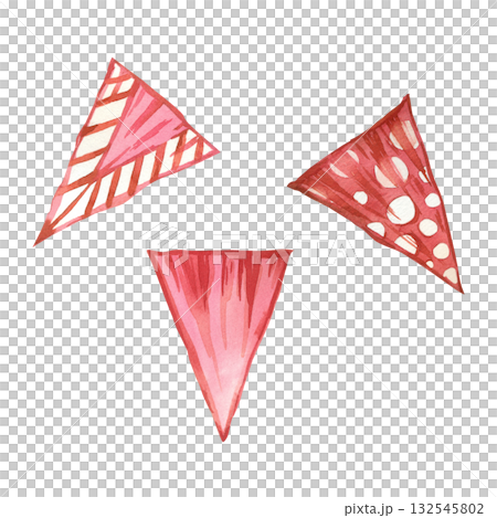 Bright colored flags with a pattern for the holiday for decor and design. All objects are hand-painted in watercolor. For printing on fabric, paper, for decorating invitations and postcards. Bright colored flags with a pattern for the holiday for decor and design. All objects are hand-painted in watercolor. For printing on fabric, paper, for decorating invitations and postcards. 132545802