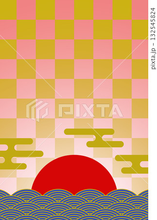 年賀状の背景素材 和風グラフィック 初日の出(1) ピンクと青 タテ 年賀状の背景素材 和風グラフィック 初日の出(1) ピンクと青 タテ 132545824