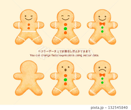 水彩風ジンジャーブレッドマンの表情クッキーセット 132545840