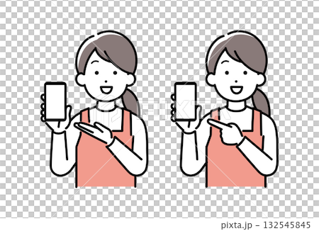 スマホを見せる主婦(保育士、家事代行)のイラスト スマホを見せる主婦(保育士、家事代行)のイラスト 132545845